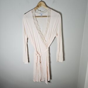 Eberjey Robe Peach Lace Wrap Lightweight Jersey Kimono Women's S